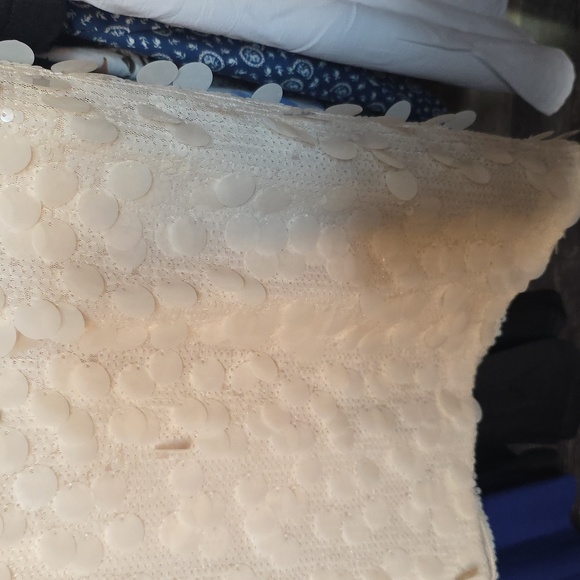 Kenneth Cole New York Oyster Sequin Mini Dress Size M Ivory Cream Disco Party - Picture 15 of 17